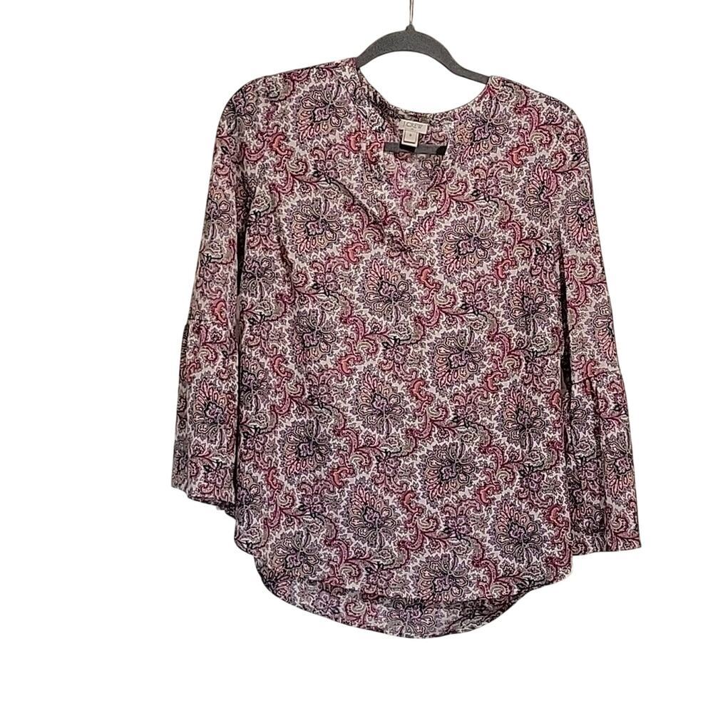 J. Crew Purple Floral Bohemian Top, Flair Sleeves, Womens Sz M, Boho, Vintage